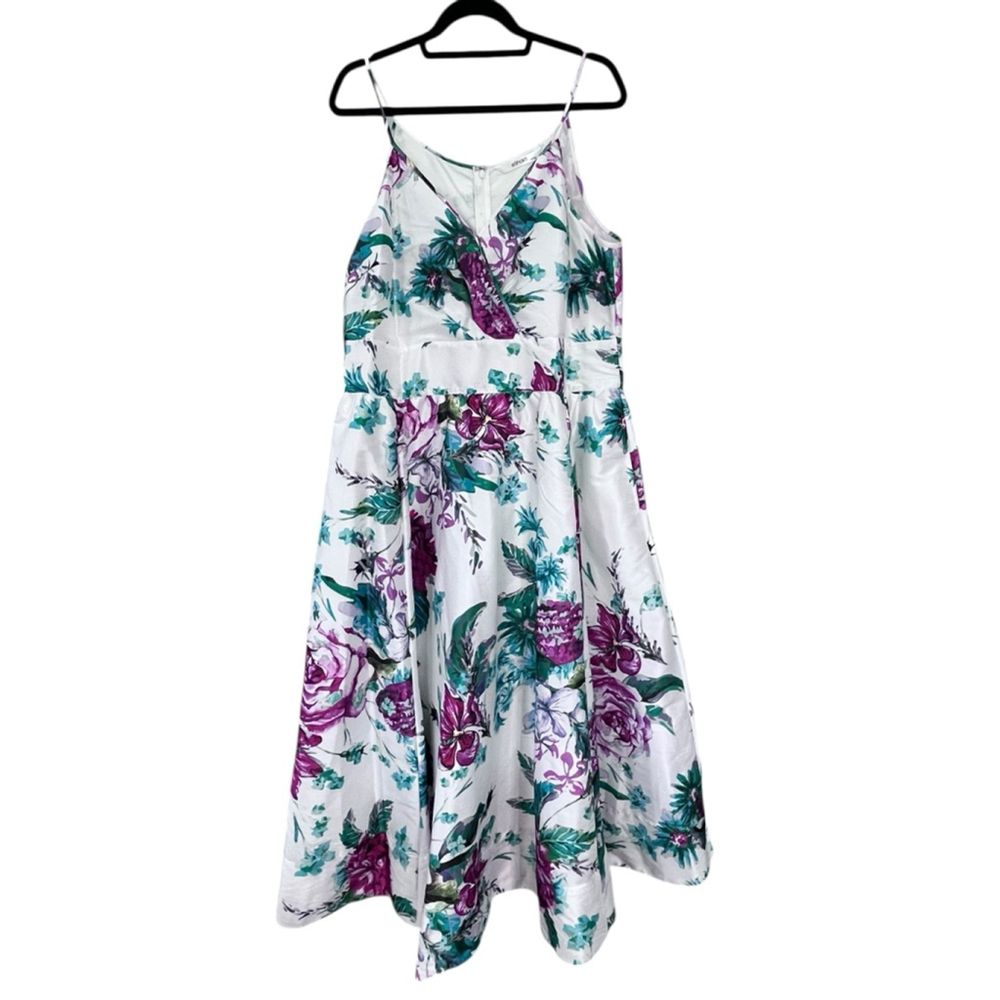 Eshakti Satin Floral Spaghetti Strap Lined Dress Size XL Party Wedding Cottage